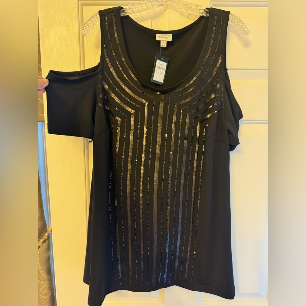 Black Cold Shoulder Top with Silver Sequins